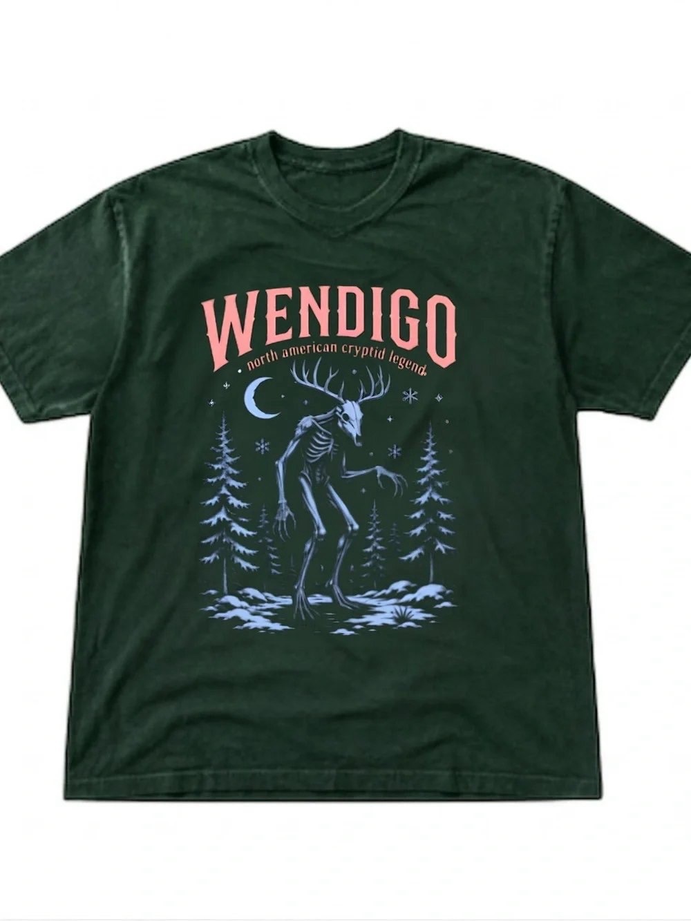 Forest Green Wendigo Graphic Tee with Pink Lettering